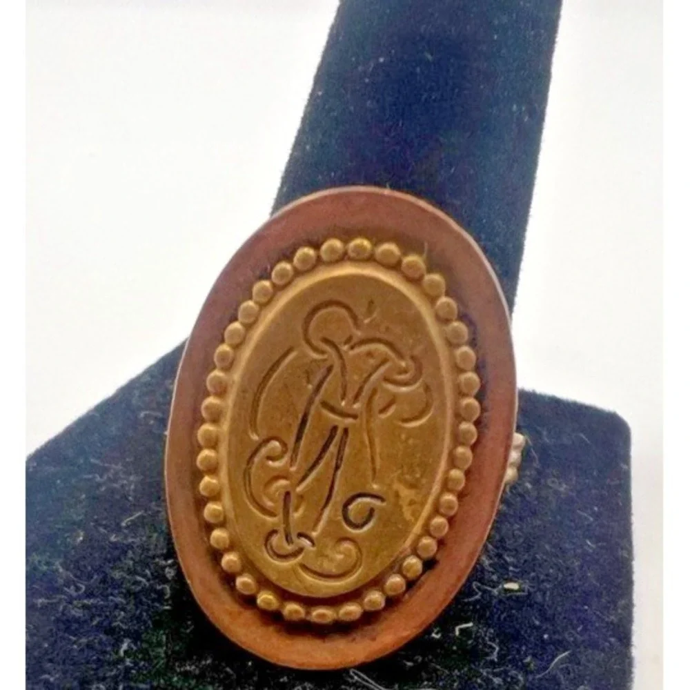 Copper Brass Ring‎ Signet Style Rustic Boho Medieval Adjustable Artisan Earthy